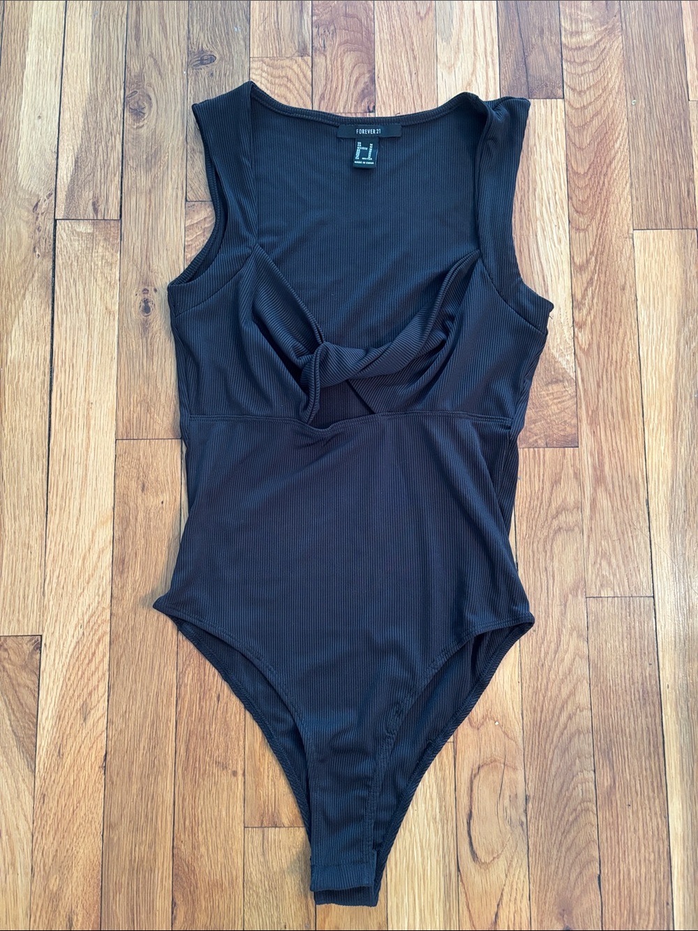 Forever 21 Black Ribbed Twist-Front Bodysuit (2)